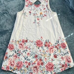 Women’s Springtime Garden Floral Sleeveless Dress - Pink and White